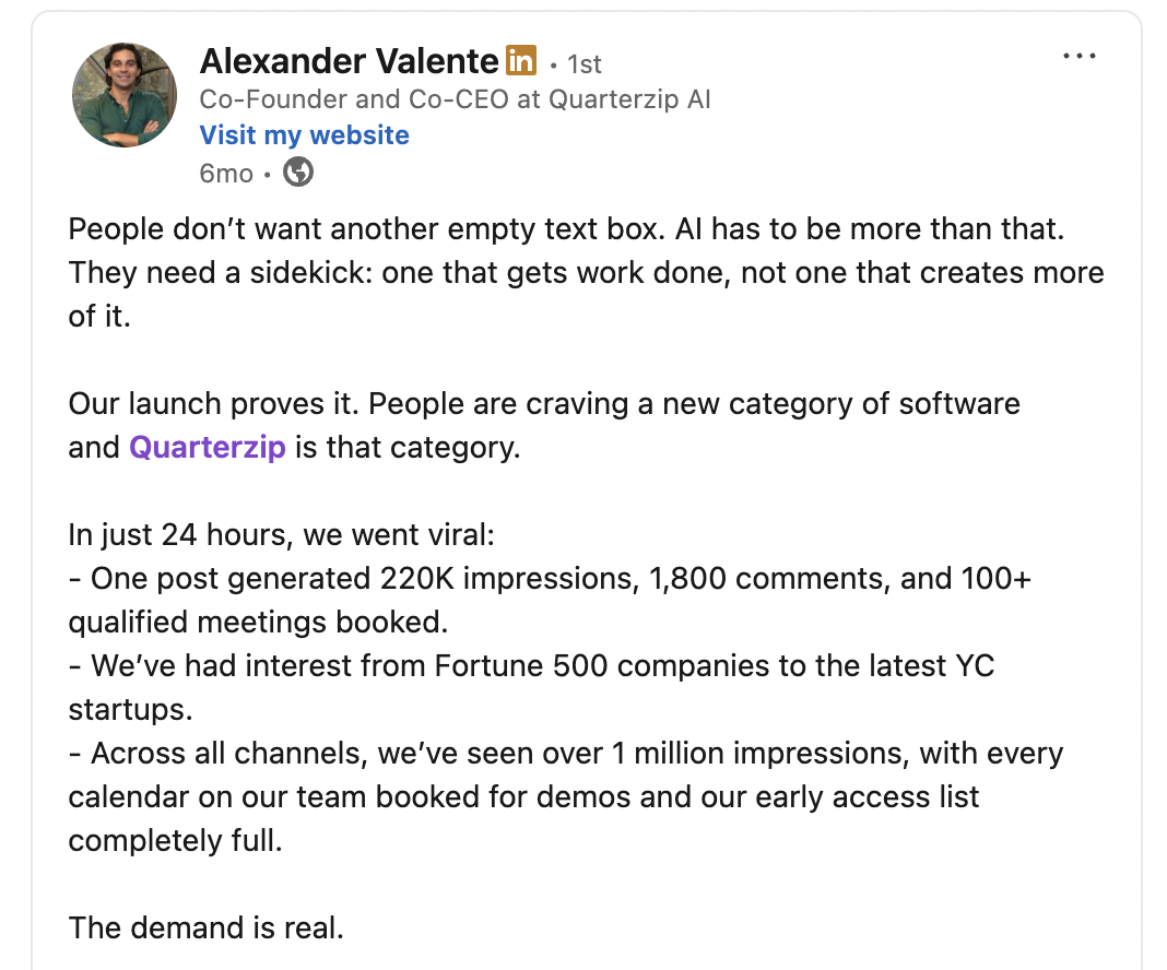 Quarterzip — Referral from the founder